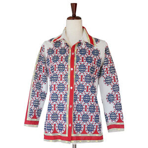 VTG 70s Women Geometric Shirt Dagger Collar Hippie Retro Mod Psychedelic Boho